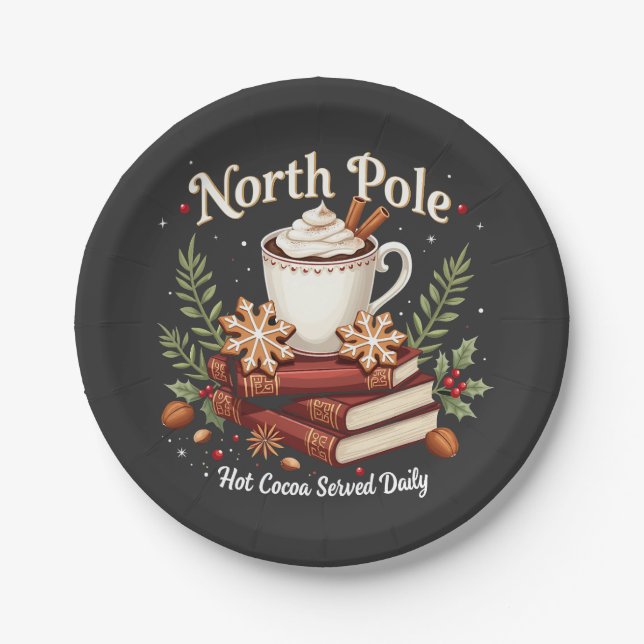 North Pole Hot Cocoa Served Daily Christmas  Paper Plates (Front)