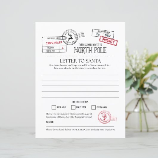 North Pole Letter To Santa (Standing Front)