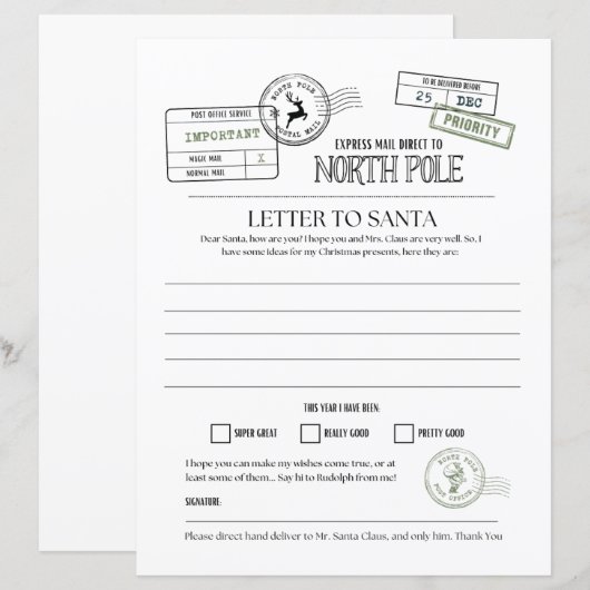 North Pole Letter To Santa (Front/Back)