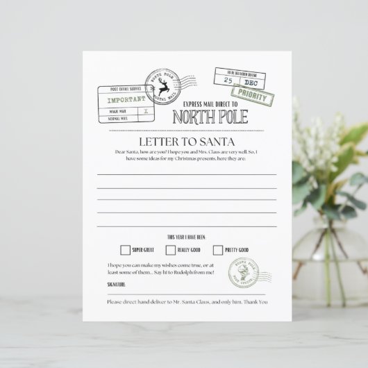 North Pole Letter To Santa (Standing Front)