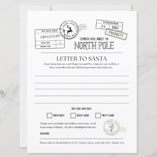 North Pole Letter To Santa (Front)