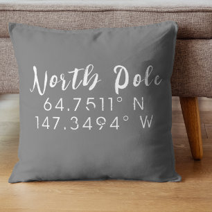 North Pole Longitude Latitude Gray and White Throw Pillow