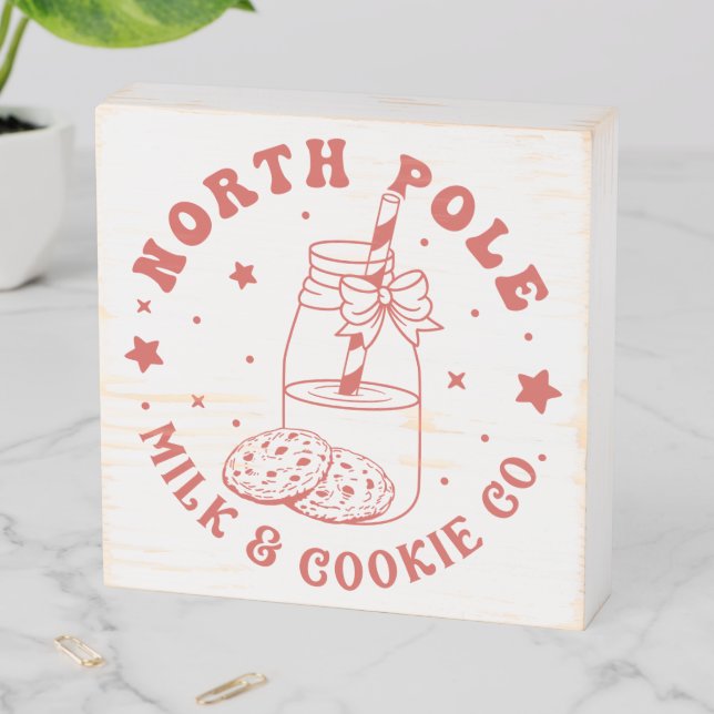 North Pole Milk And Cookie Co. Santa Claus Wooden Box Sign (In Situ Horizontal)