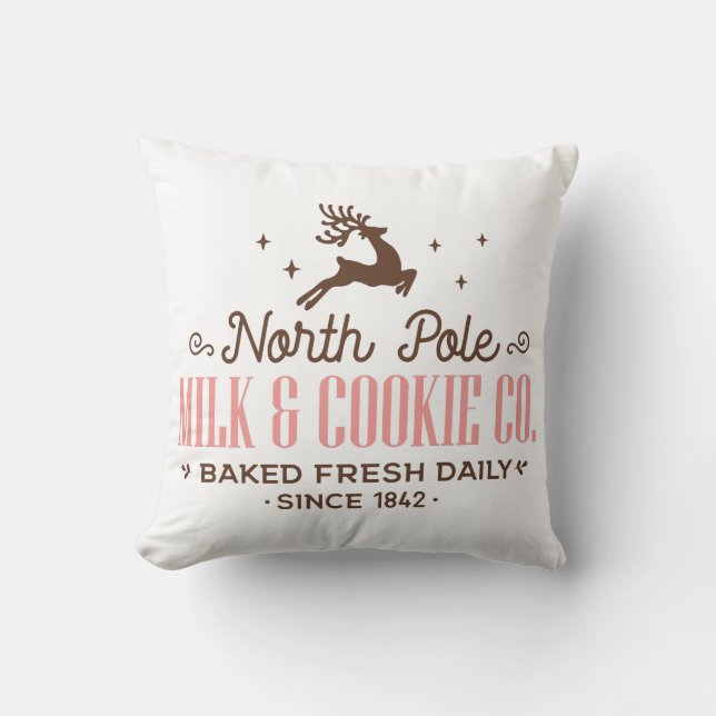 North Pole Milk & Cookie Co Throw Pillow (Front)