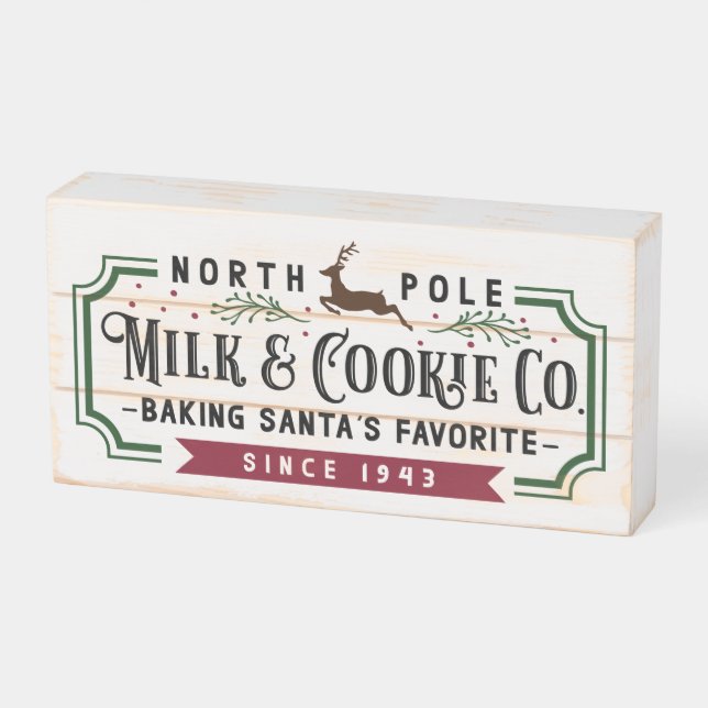 North Pole Milk & Cookie Co. Wooden Box Sign (Angled Horizontal)