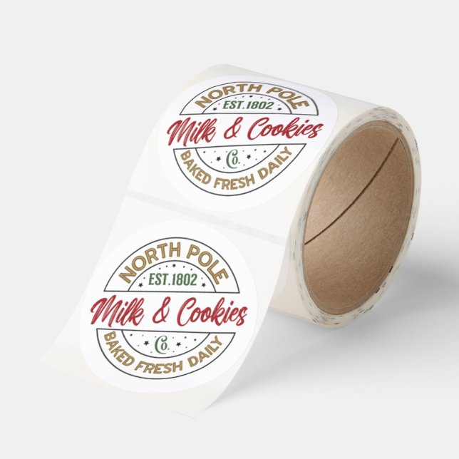 North Pole Milk & Cookies Classic Round Sticker (Roll)
