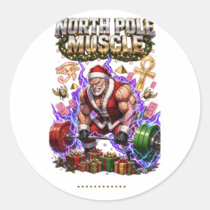 North Pole Muscle Funny Christmas Gym Shirt  Classic Round Sticker