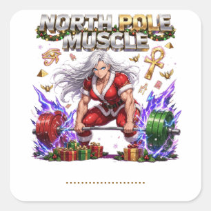 North Pole Muscle Mrs Claus - Female Christmas Gym Square Sticker