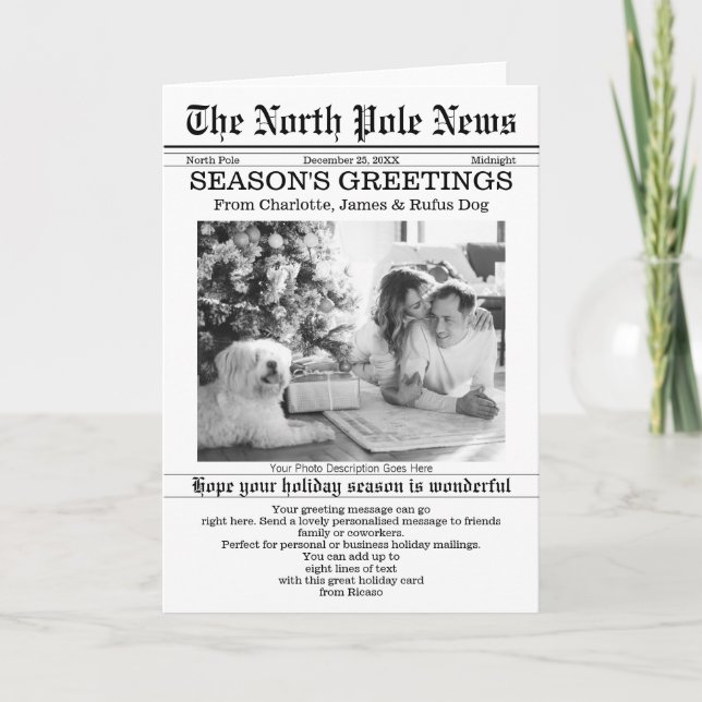 North Pole News Christmas Newspaper Personalized Holiday Card (Front)