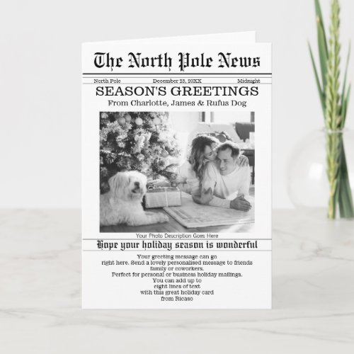 North Pole News Christmas Newspaper Personalized Holiday Card