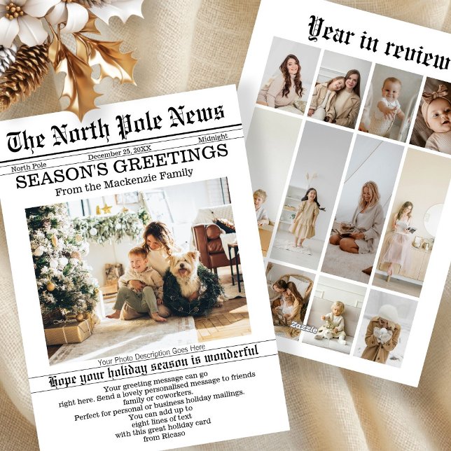 North Pole News Christmas Newspaper Personalized Holiday Card (North Pole News Christmas Newspaper Personalized Holiday Card by Ricaso. Fun cards with your photos)