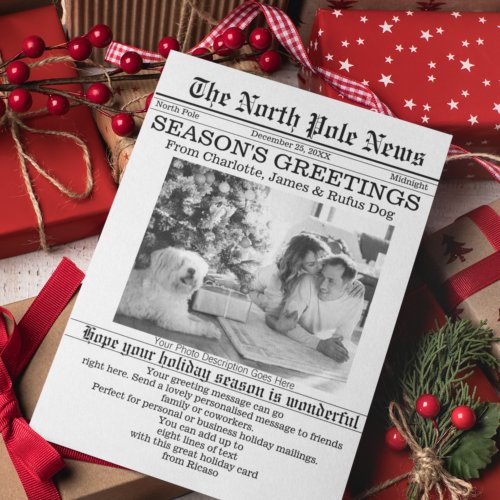 North Pole News Christmas Newspaper Personalized Holiday Card