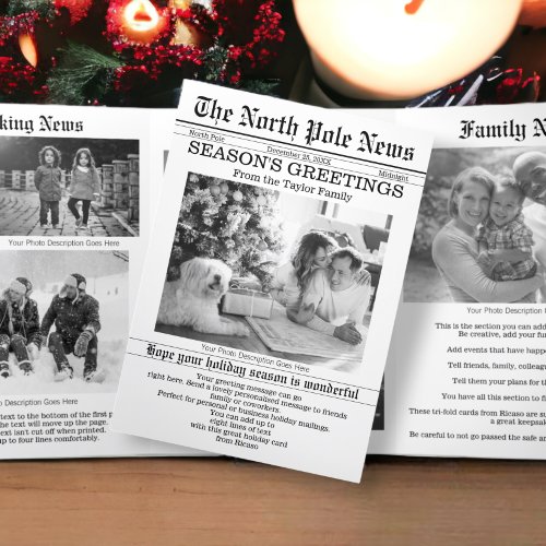 North Pole News Christmas Newspaper Personalized Tri_Fold Holiday Card