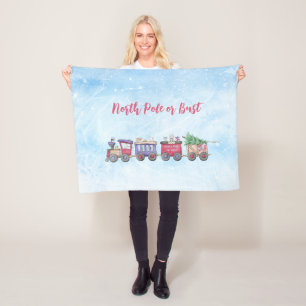 North Pole or Bust Christmas Locomotive Custom Fleece Blanket