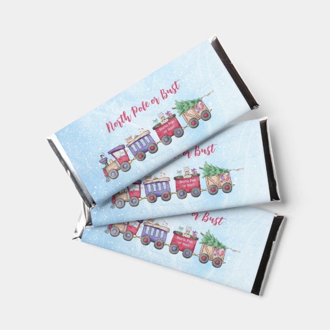 North Pole or Bust Christmas Locomotive Custom     Hershey Bar Favors (Front)