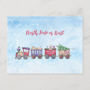 North Pole or Bust Christmas Locomotive Custom   Postcard