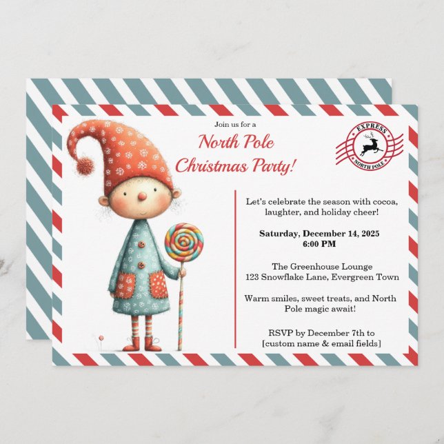 North Pole party Magic | Enchanted Elf Invitation (Front/Back)