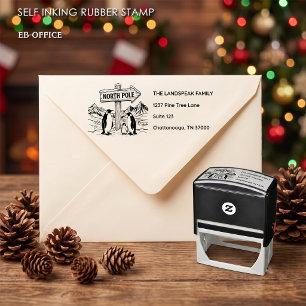 North Pole Penguin Sign Holiday Return Address Self-inking Stamp