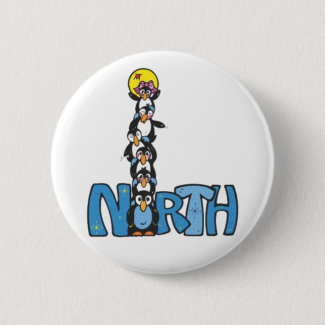 North Pole Penguin Style Pinback Button (Front)