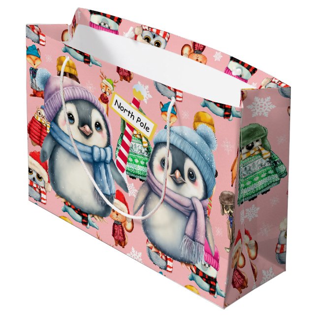 North Pole Penguins  Large Gift Bag (Back Angled)