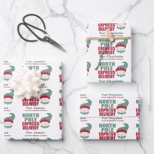 North Pole Personalized Christmas Express Delivery Wrapping Paper Sheets