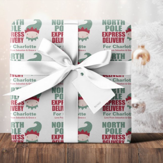 North Pole Personalized Christmas Express Delivery Wrapping Paper Sheets (North Pole Personalized Christmas Express Delivery Wrapping Paper Sheets from Ricaso. Add your text)
