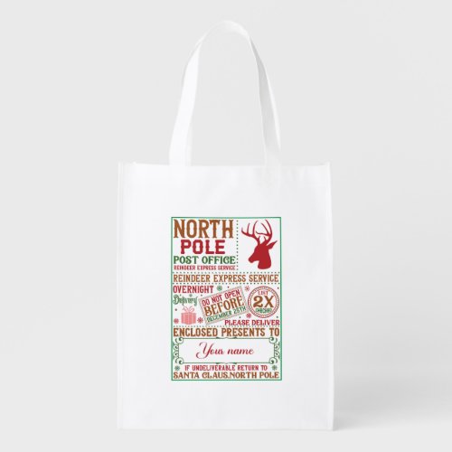 North Pole Post Office Santa Sack Grocery Bag