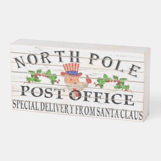 NORTH POLE POST OFFICE WOODEN BOX SIGN (Angled Horizontal)