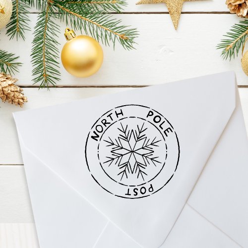 North Pole Post Snowflake Christmas Seal  Rubber Stamp