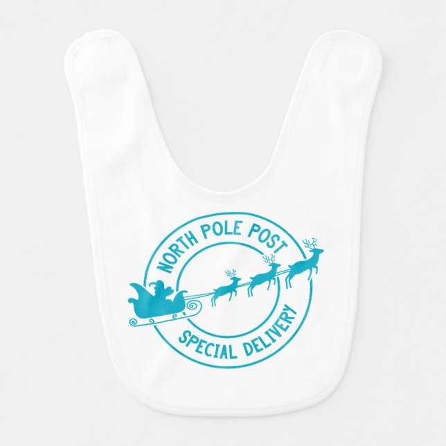 North Pole Post Special Delivery Reindeer Baby Bib (Front)