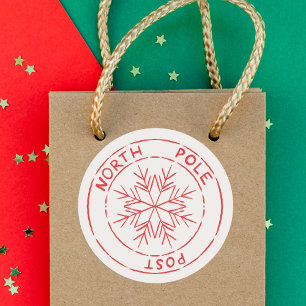North Pole Post Stamp Snowflake Christmas Classic Round Sticker