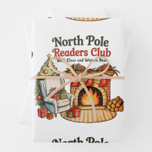 North Pole Readers Club Christmas Books Xmas Lover Wrapping Paper Sheets