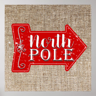 North Pole Red Arrow Rustic Christmas Holiday Poster