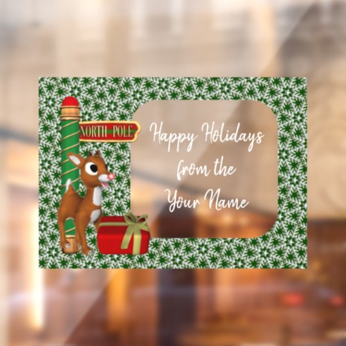 North Pole Reindeer Christmas Holiday Personalized Window Cling