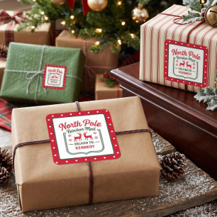 North Pole Reindeer express delivery dotted Square Sticker