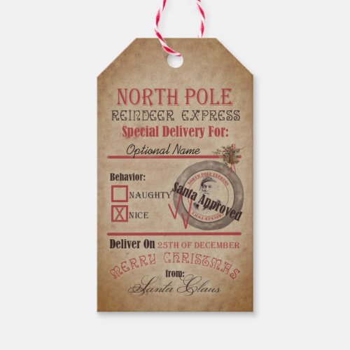 North Pole Reindeer Express Naughty or Nice Santa Gift Tags