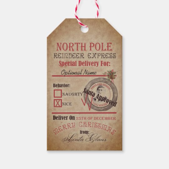 north pole reindeer express naughty or nice santa gift tags zazzle com santa gift tags