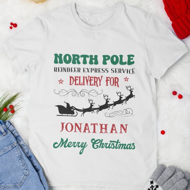 North Pole Reindeer Express Service Personalized T-Shirt (Creator Uploaded)