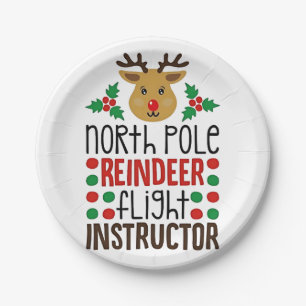 North Pole Reindeer Flight Instructor Christmas Paper Plates