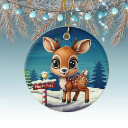 North Pole Reindeer Whimsical Character Decor 🎄🦌 Ceramic Ornament