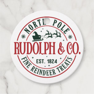 NORTH POLE RUDOLPH SANTA SLEIGH CHRISTMAS FAVOR TAGS