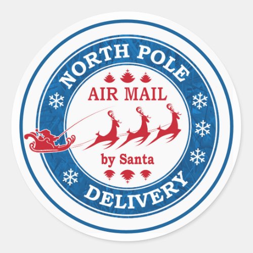 North Pole Santa Air Mail Delivery Classic Round Sticker