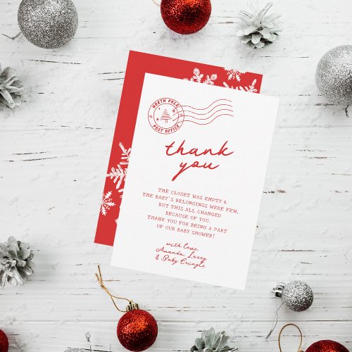 North Pole Santa Christmas Baby Shower Thank You Card