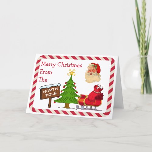 North Pole Santa Christmas Tree Candy Cane Custom Holiday Card