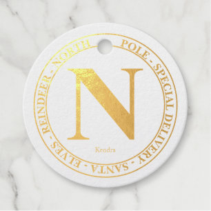 North Pole Santa Delivery Name Modern Gold Foil Foil Favor Tags