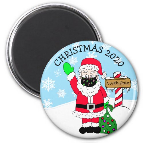 North Pole Santa in Facemask 2020 Keepsake Magnet