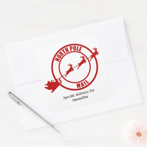 North Pole Santa mail reindeer Christmas sticker