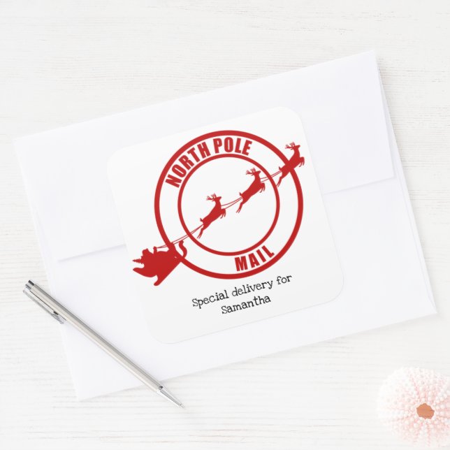 North Pole Santa mail reindeer Christmas sticker (Envelope)