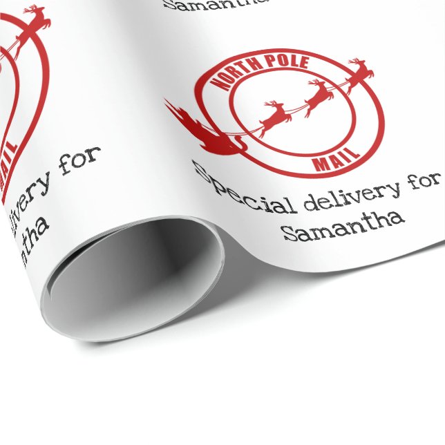 North Pole Santa mail reindeer Christmas Wrapping Paper (Roll Corner)