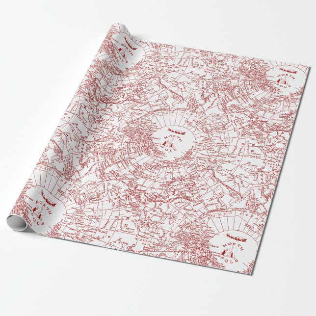 North Pole Santa Map Wrapping Paper (Unrolled)
